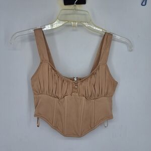 ZARA  XS CORSET CROP TOP Tan Sleeveless Top